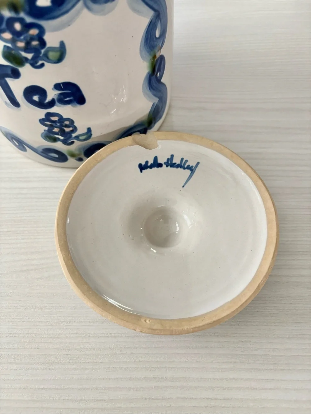 M.A. Hadley Hand-Painted Ceramic Tea Canister with lid